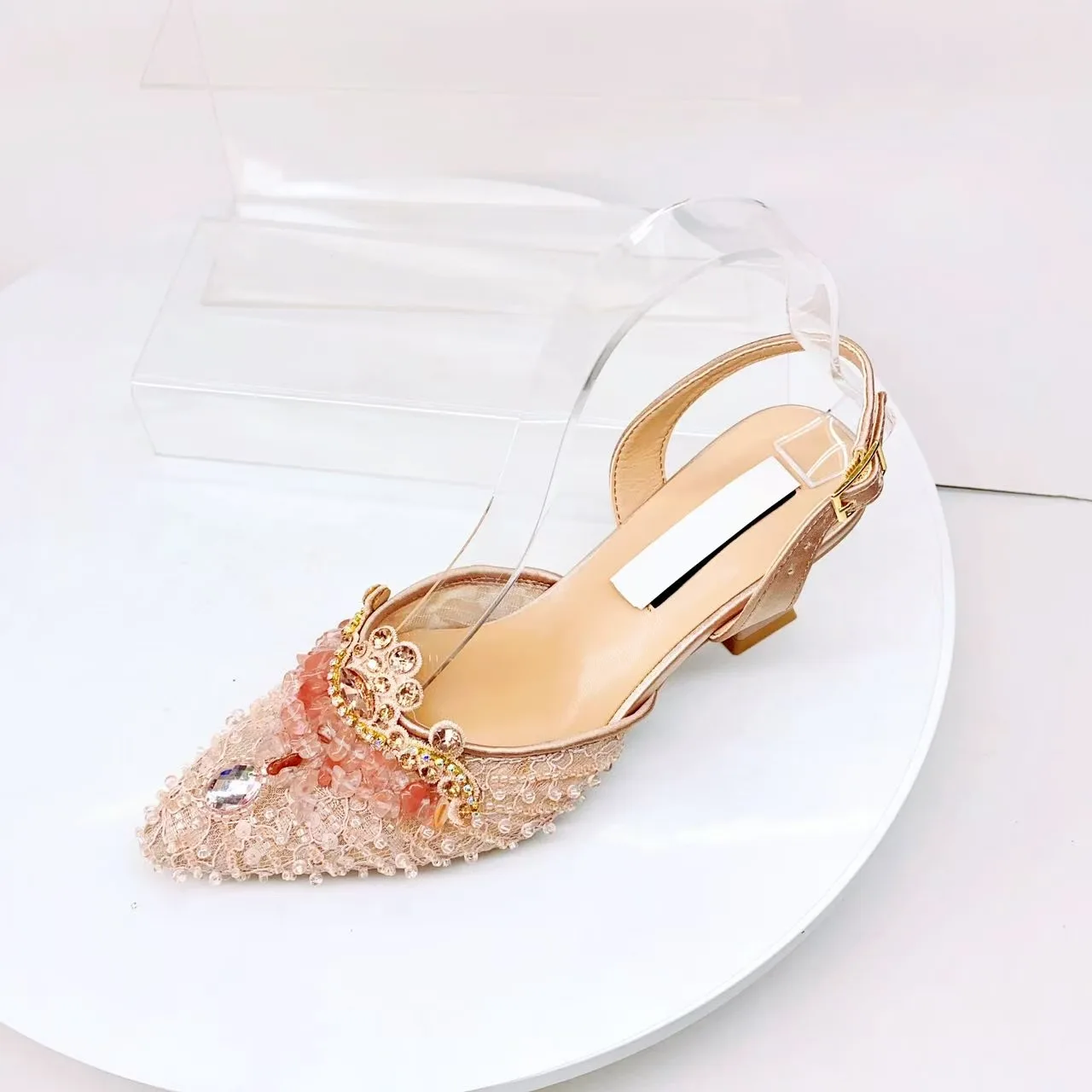 LNATISNOVA Zapatos de fiesta para mujer con diseño italiano, pedrería y piedras de coral, tacones altos, punta puntiaguda, color café, zapatos de mujer