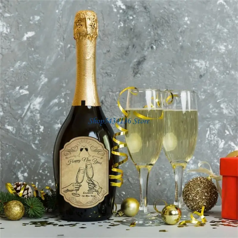 H7ED 12Pcs Vintage Wine Bottle Decoration Adhesive Labels Sticker for New Year Party