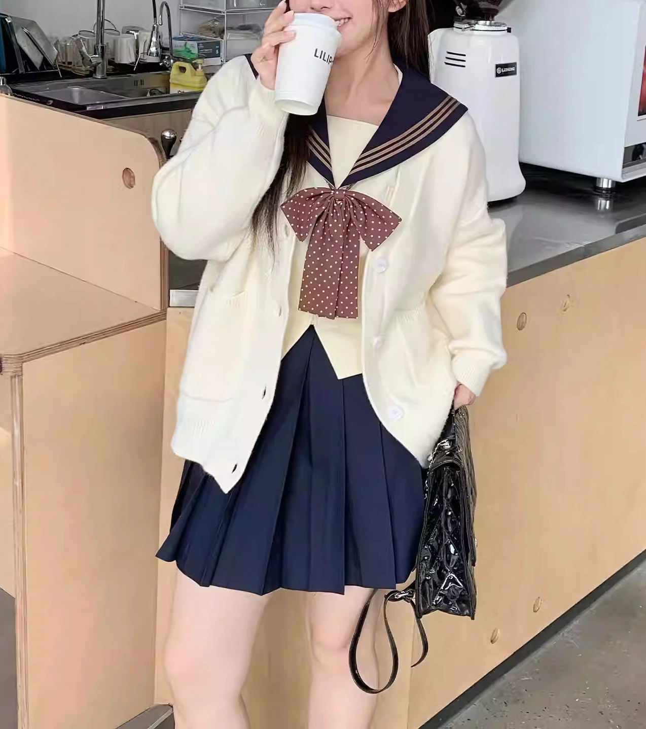 Large Size Jk College Apricot Age-reducing Japanese Sweater Cardigan Sweet Girl Loose Versatile Long Sleeve V-neck Knitted Coat