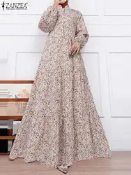 2024 ZANZEA Muslim Dress Abaya Women Autumn Floral Printed Maxi Dress Bohemian Sundress Fashion Long Sleeve Loose Dubai Vestidos