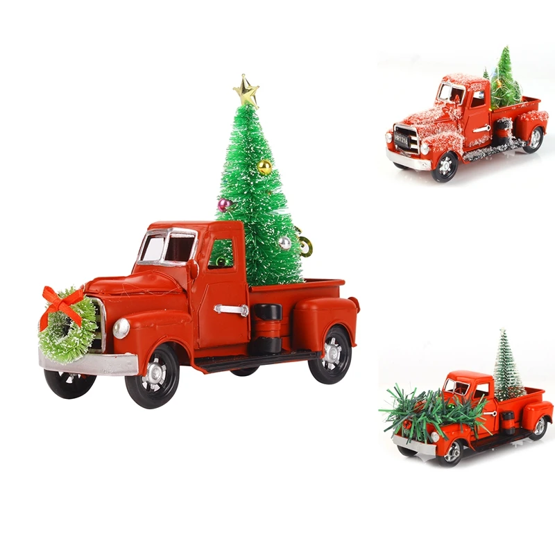 

6.7 Inches Vintage Red Truck Christmas Decor Handcrafted Red Metal Truck Car Model For Christmas Decoration