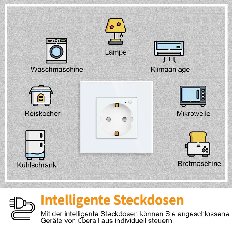Energy Monitor Smart Socket EU Wifi Outlet Intelligent Safe Plug Glass Sockets Work with Tuya Smart Alexa Google Home Bingoelec