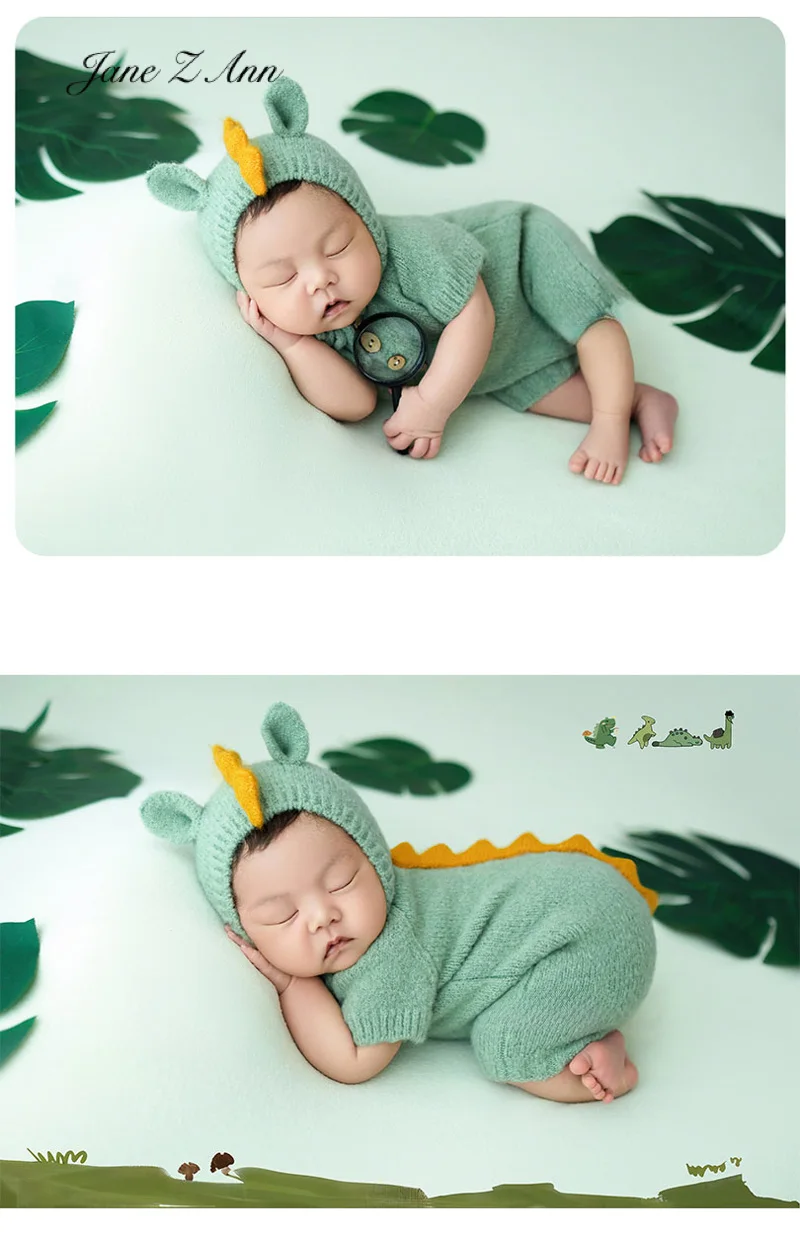 Newborn baby photo props handmade green dino costume dragon year gift studio shooting outfits