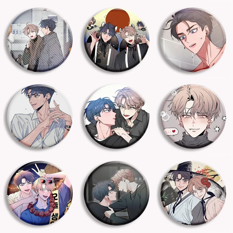 Korean Manwha BL Anime Low Tide in Twilight Button Pin Cartoon Choi Ilkyung Lee Joobin Characters Brooch Badge Fans Collect 58mm