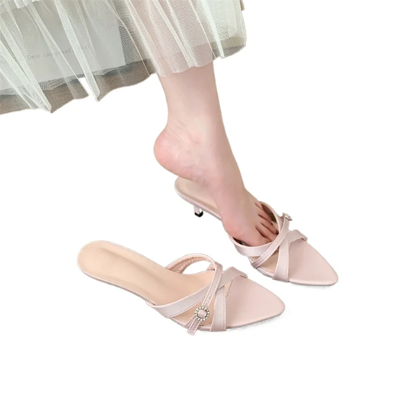New Women's Fashion Low Heel Slippers Elegant Crystal Open Toe Slides Design Style Banquet Party Sandals Shoes Zapatos Mujer