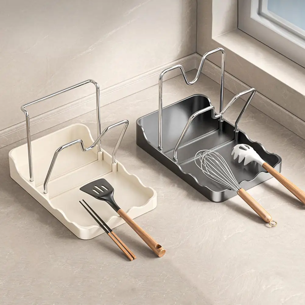 Utensil And Lid Holder Countertop Pot Lid Holder Pan Lid Storage Rack with Drain Tray Pots Lids Stand Spoon Rest Kitchen Organiz