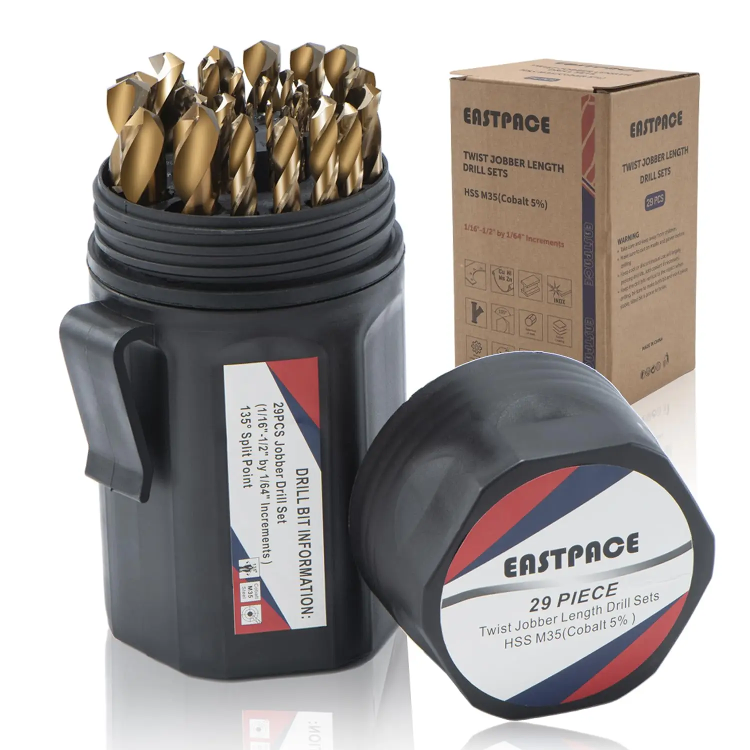 

Набор сверл из кобальта M35, 29 шт., диаметр 1/16-1/2 дюйма, набор для сверления нержавеющей стали, твердых металлов, дерева и пластика, с портативным кейсом