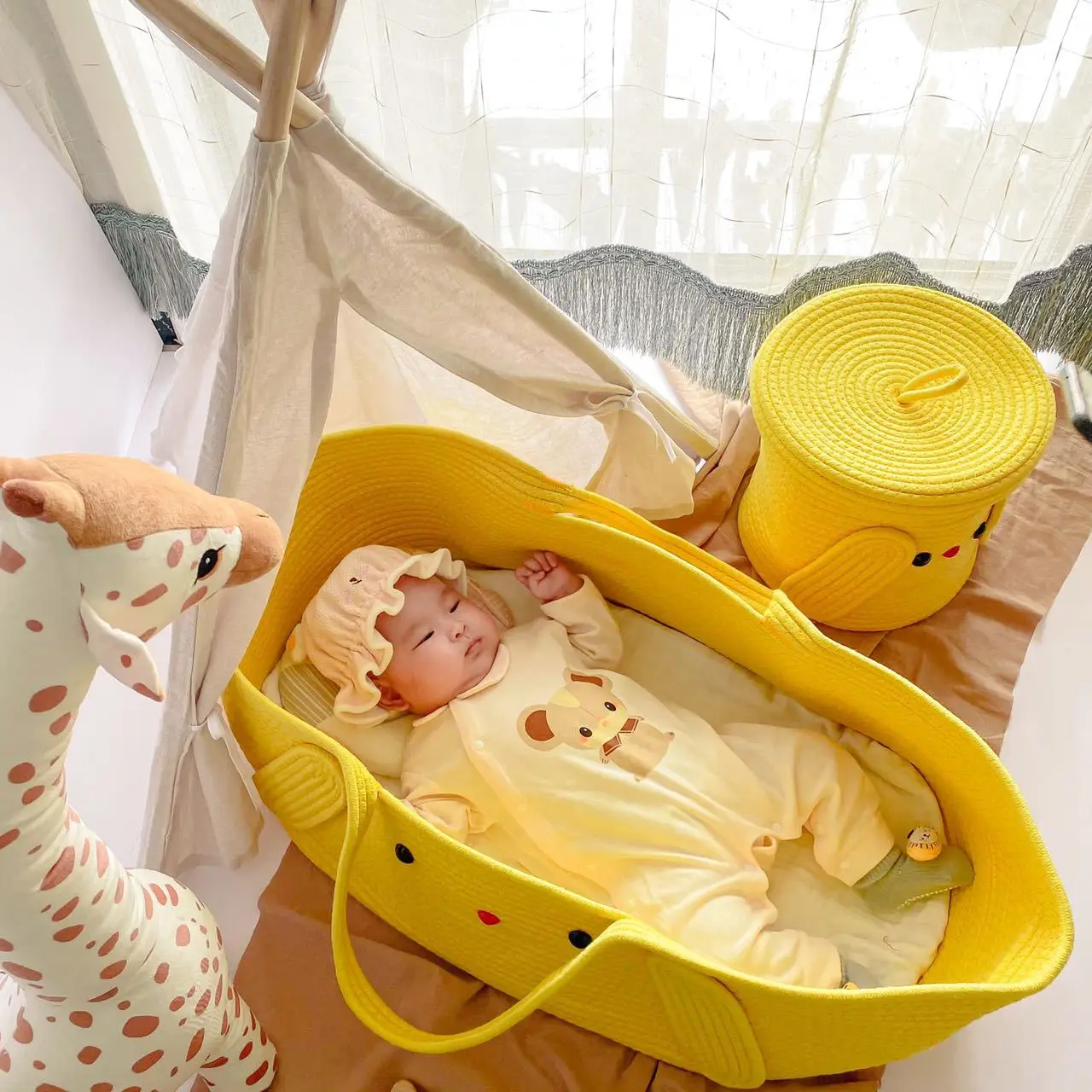 Newborn Hand Basket Baby Cradle Cotton Rope Woven Crib Portable Outdoor Sleeping Bed Infant Accessories Travel Carrycot