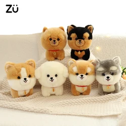 ZU Kawaii Teddy Pets Lifelike Fluffy Puppy Soft Doll Cute Small Chow Pomeranian Corgi Yorkie Plush Toys with Charm Gift For Girl