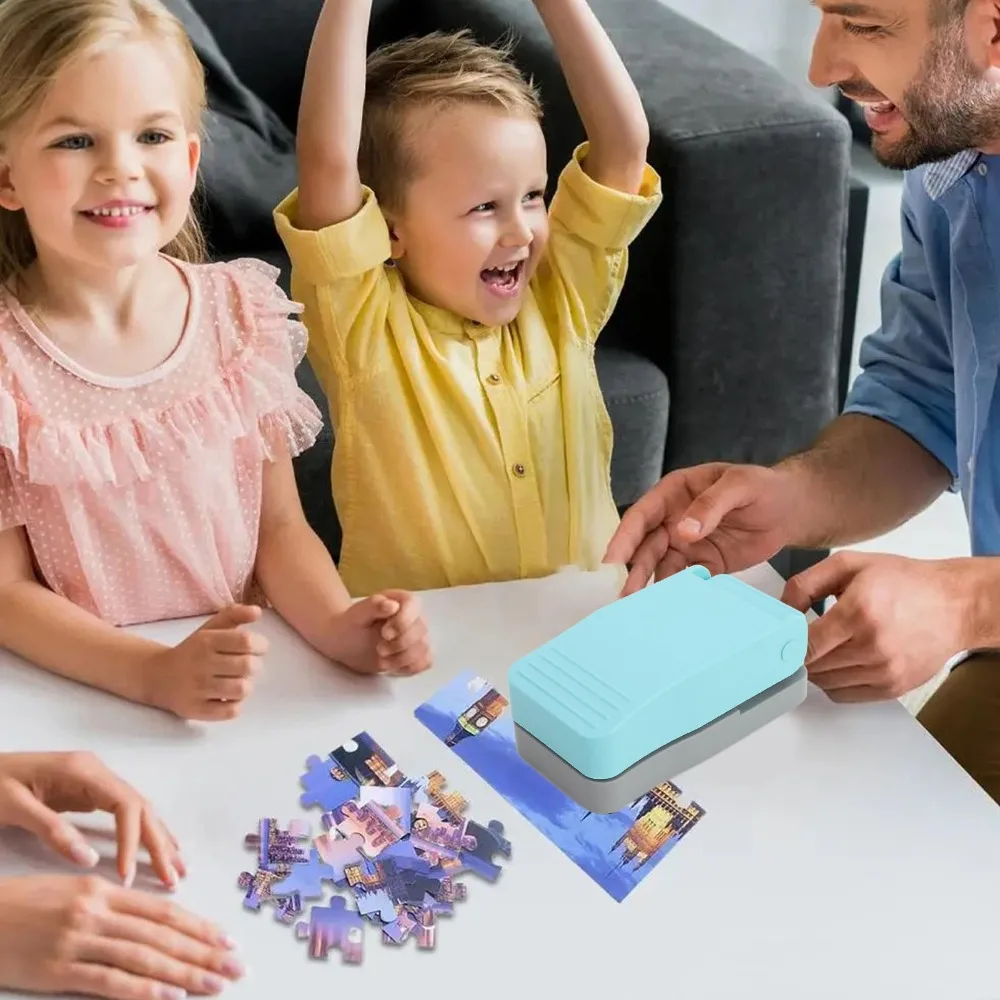 

Clean Cut Puzzle Punch Labor Saving Level Handle Blue Puzzle Making Machine Easy to Use ABS Iron Puzzle Cutter Scrapbooking