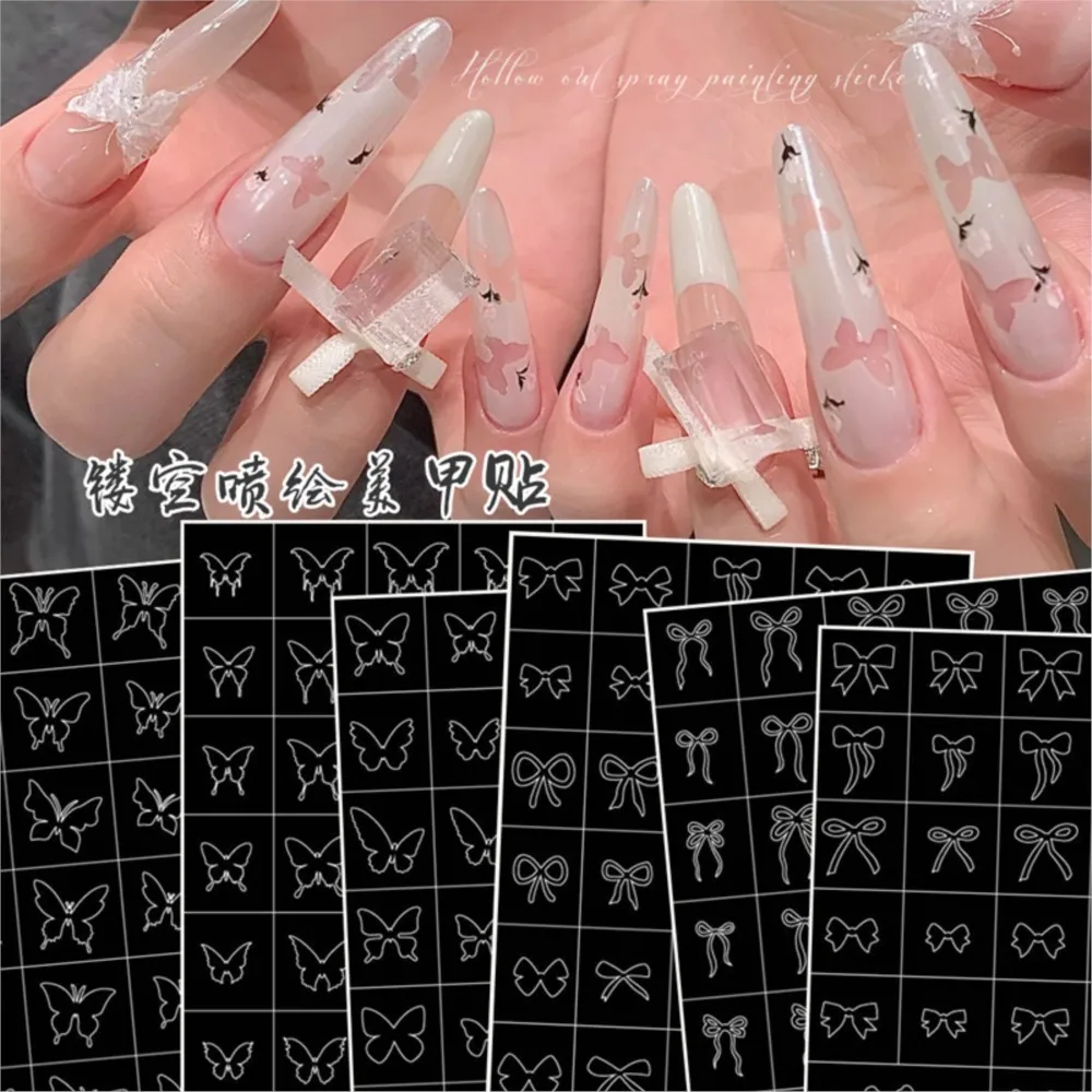 1pc Airbrush Stencil Nail Sticker Hollow Out French Nail Decals Star Heart Butterfly French Spray Printing Template Stencil Tool