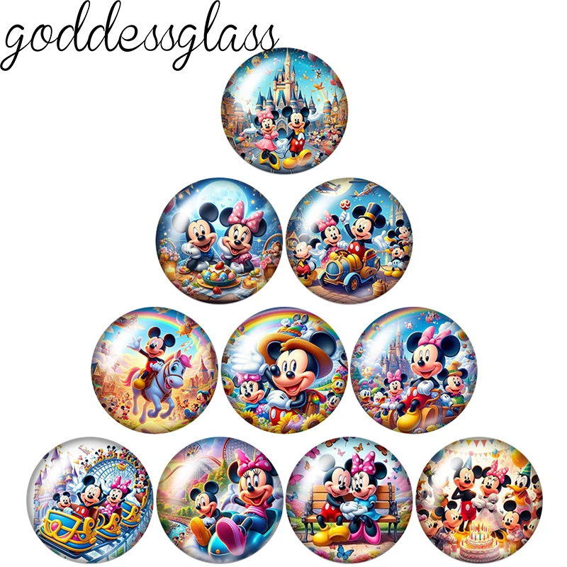 

Disney Amusement Park Mickey&Minnie journey 12mm/18mm/20mm/25mm Round photo glass cabochon flat back Making findings keychain