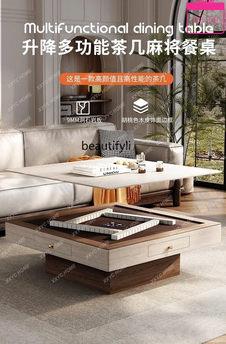 Mahjong table, coffee table, dining table integrated dual-purpose household liftable multi-function