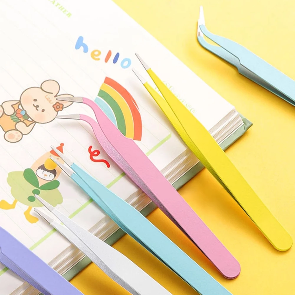 مجموعة ملاقط ملونة معكرون مكونة من قطعتين، أداة ملصق مستقيمة/منحنية يمكنك صنعها بنفسك للمجلة/سجل القصاصات - هدية قرطاسية العودة إلى المدرسة (وردي/Bl) #3