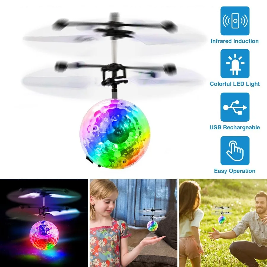 RC Bolas Voadoras Elétricas Indução Infravermelha Drone Helicóptero Bola LED Brinquedo Voador de Luz