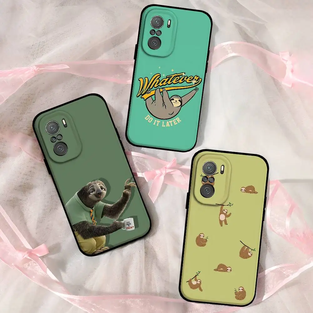 Niedliche Tier-Sloth-Handyhülle für Xiaomi 11 12 Redmi Note 11 5G 8T 9A 9 10T Note 8 9 12SUltra, stoßfest, schlank, schwarz