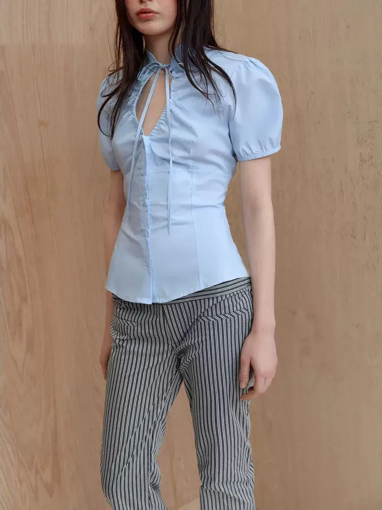 

Ele ort Sve V-Ne Silk Knot Top Women's Faion Spring 2026 New Arrival Premium Quali Ladies' Jaet