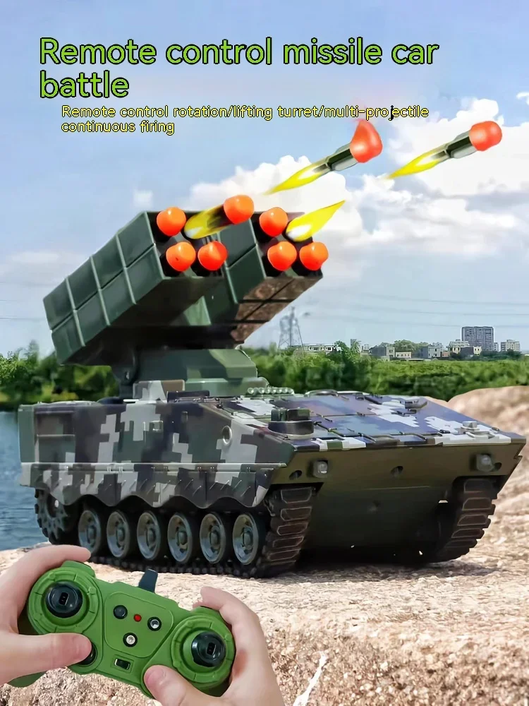 New Military War 2.4g Rc Missile Vehicle Battle Tank Remote Control Toy With Shoot Bullets Model Electronic Acousto-Optic Toys