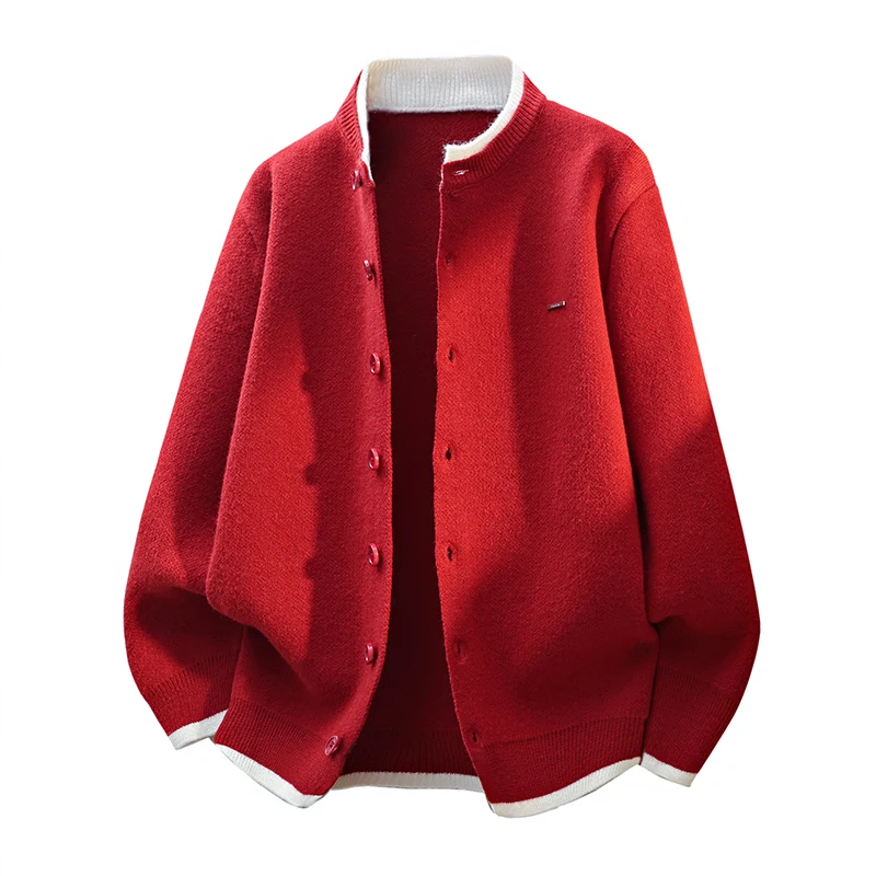 

Красный вязаный повседневный кардиган мужской, весенне-осенний, новый, свободного кроя, на пуговицах, в японском стиле, тренд Maturi