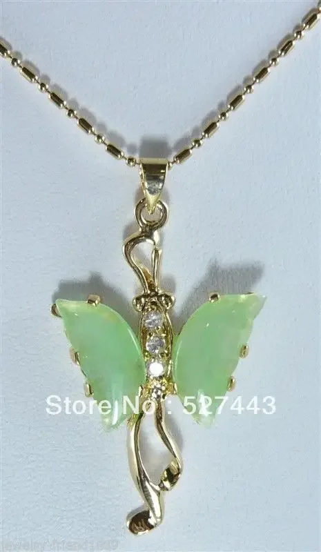 

Wholesale Hot! Light Green 18kgp butterfly crystal pendant necklace