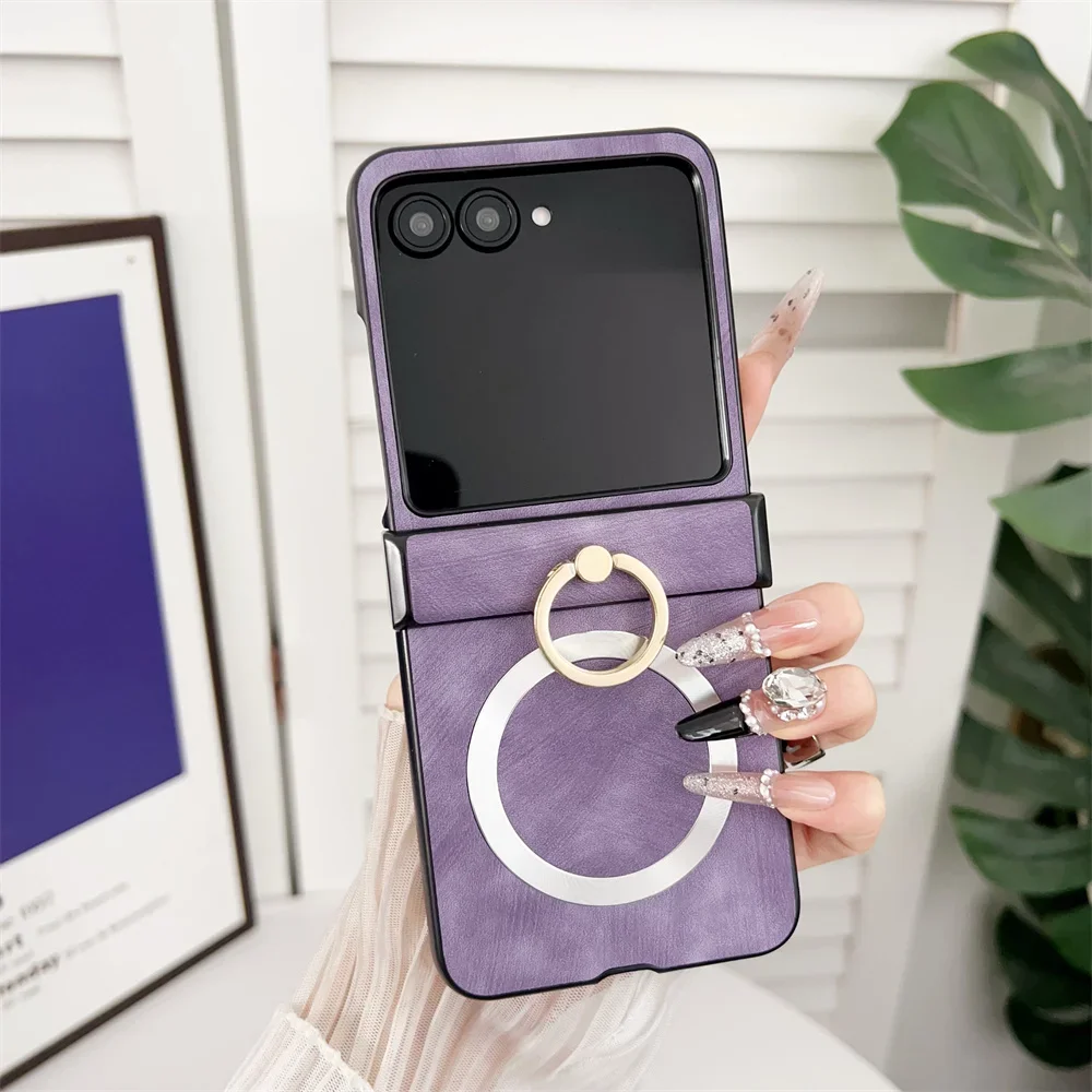 Para carga inalámbrica funda de teléfono de cuero a prueba de golpes para Motorola Razr 50 40 Ultra Mooto Razr 60 cubierta protectora con bisagra de anillo