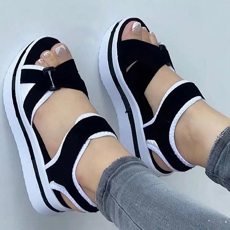 Women Sandals Soft Bottom Heels Sandals For Summer Shoes Women Low Platform Sandals Elegant Woman Heeled Shoes Wedges Heel