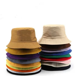 New Cotton Double-sided Wearing Cap Solid Color Bucket Hat Men Women Sun Hat Reversible Fisherman Hat Summer Panama Fishing Cap