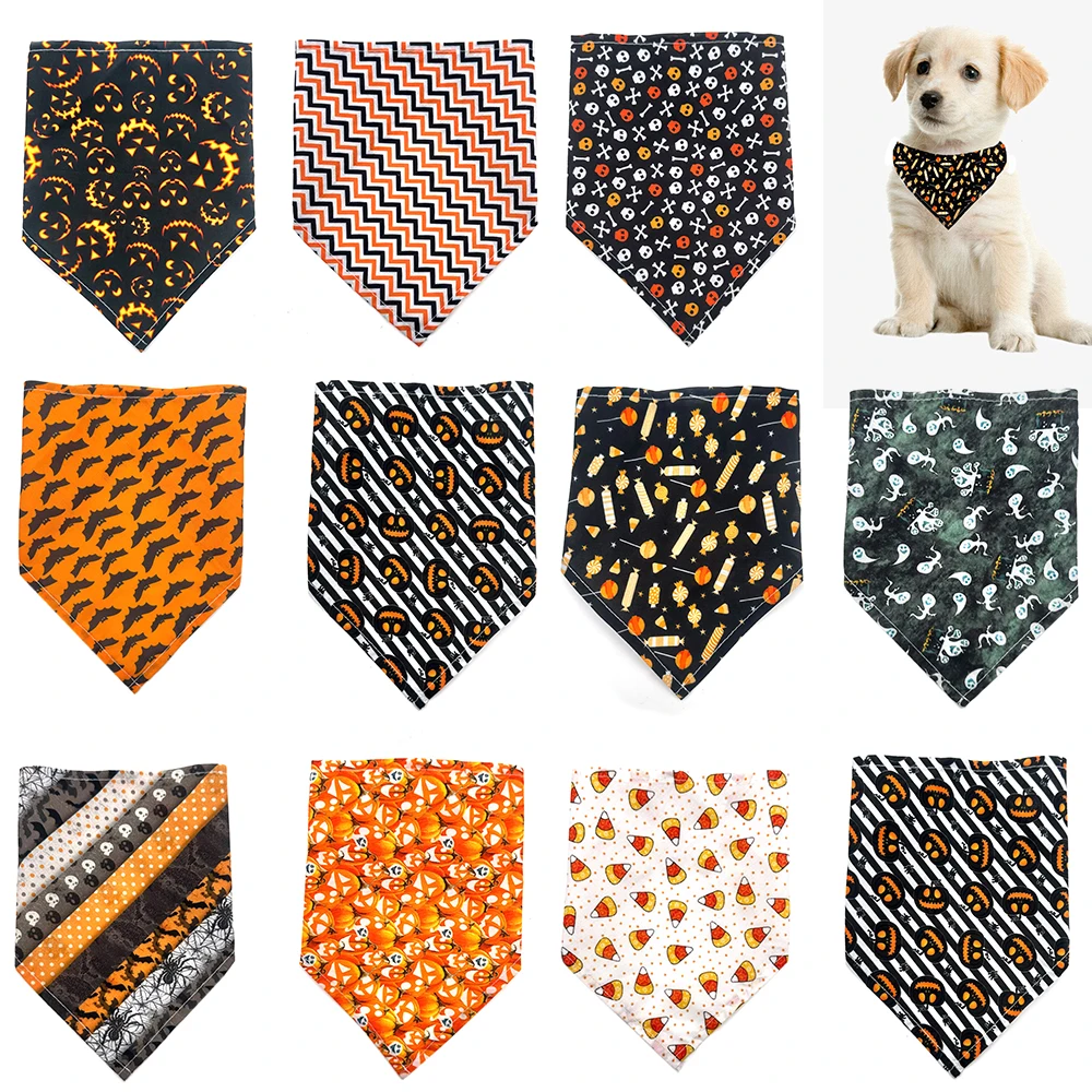 

50/100pcs Pet Dog Bandana Halloween Style Pumpkin Bat Pet Dogs Bandanas Scarf Bibs Dog Party Grooming Accessories for Small Dogs