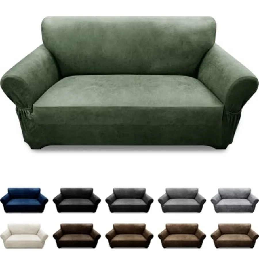 

Slipcover Leather Look Couch Covers for 2 Seater Couch 1-Piece Cover Stretch Furniture Protector with Elastic Bottom and Pocket