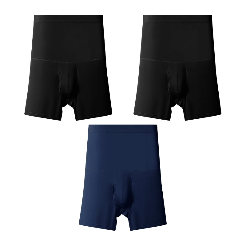 3PCSMen's sports underwear: high-waisted, belt-cinching, lengthened, anti-leg chafing, waist-protecting, flat-angle shorts