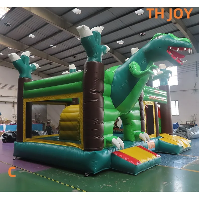 Por barco a puerta, casa inflable de animales de dinosaurio, combos de casa de salto inflable de jungla de 5x4m con tobogán a la venta