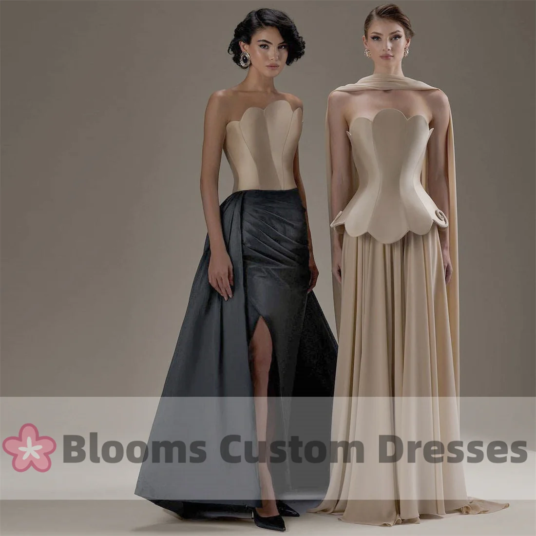 Blooms Customized Champagne Satin Prom Dresses Sexy Pleated Sleeveless Evening Dresses Back Zipper Special Occasion Gown