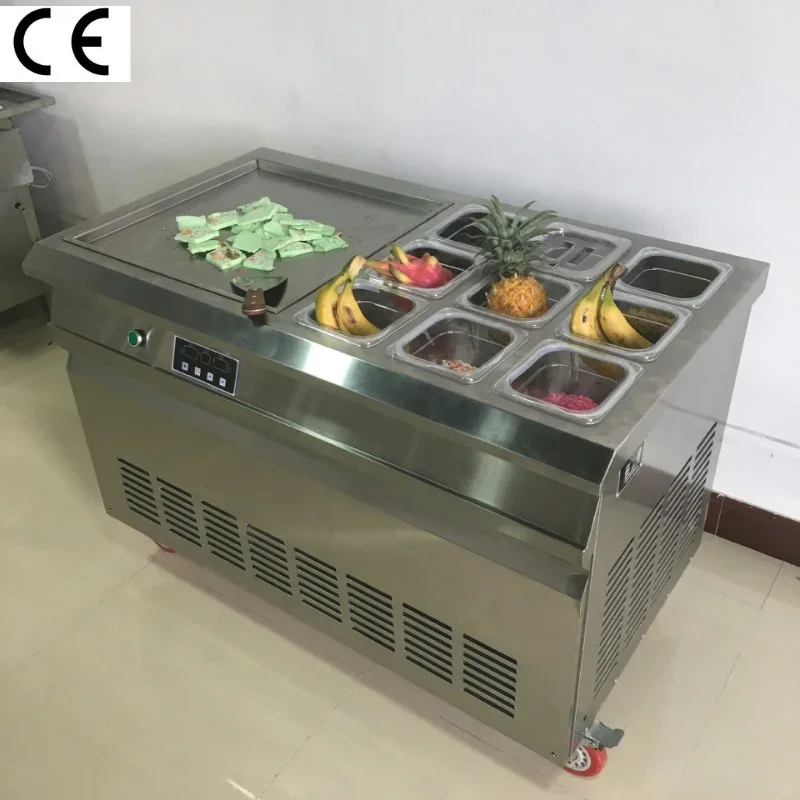 Top quality Single pan stainless steel frozen ice cream rolls fried ice cream machine ice roll machine with 9 pot