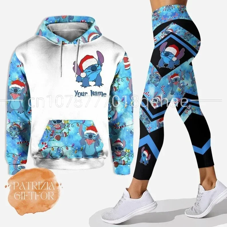 Personalized Disney Stitch Christmas 3D Women's Hoodie and Leggings Suit Minnie Yoga Pants Sweatpants Fashion Sports Suit