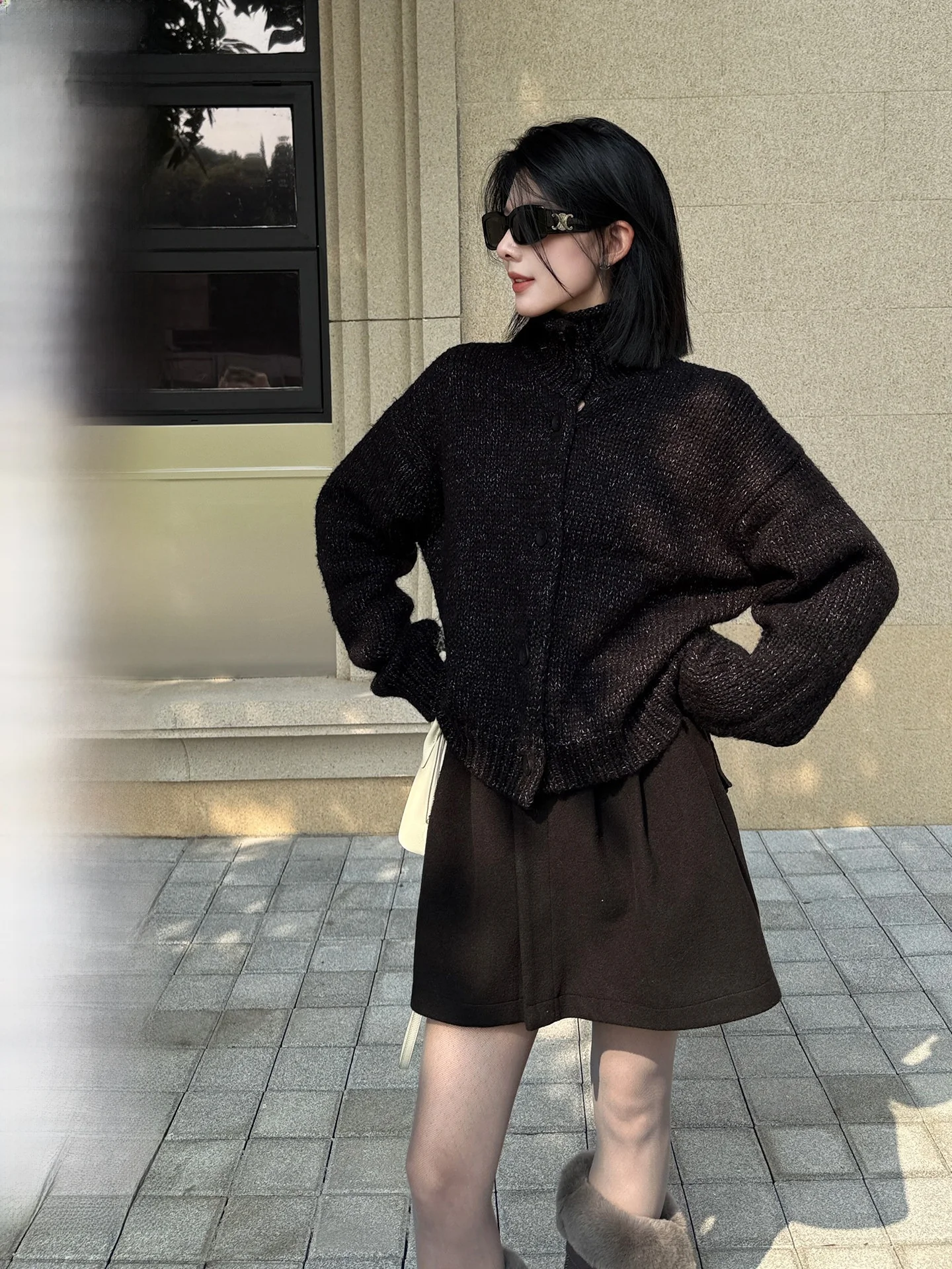 

Кардиган-свитер Jiang Wen в корейском стиле, утепленный, из шелка с цветочным узором, на одной пуговице, с воротником-стойкой, винтажный, приталенный, с заостренными краями