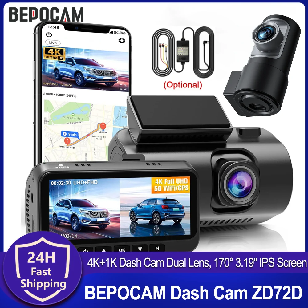 dash-cam-bepocam-4k-anteriore-e-1080p-posteriore-telecamera-per-auto-con-wifi-58ghz-gps-integrato-schermo-ips-da-319\-visione-notturna-scatola-nera