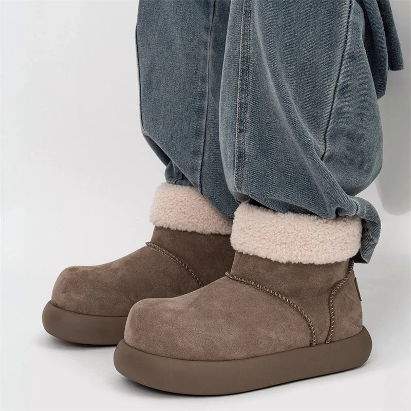 Winter Curly Fleece Snow Boots Platform Thick Sole Warm Plush Height Increasing Unisex Fur Ankle Boots Men Women
