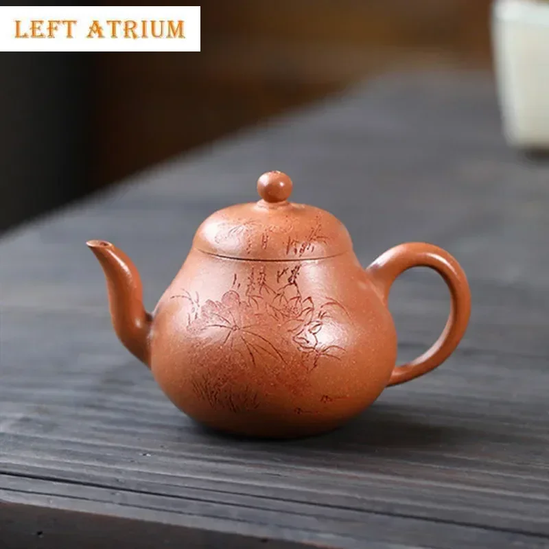 

150ml Chinese Yixing Handmade Purple Clay Teapot Famous Hand-carved Lotus Leaf Pear-shaped Tea Pot Kettle High-end Zisha Tea Set