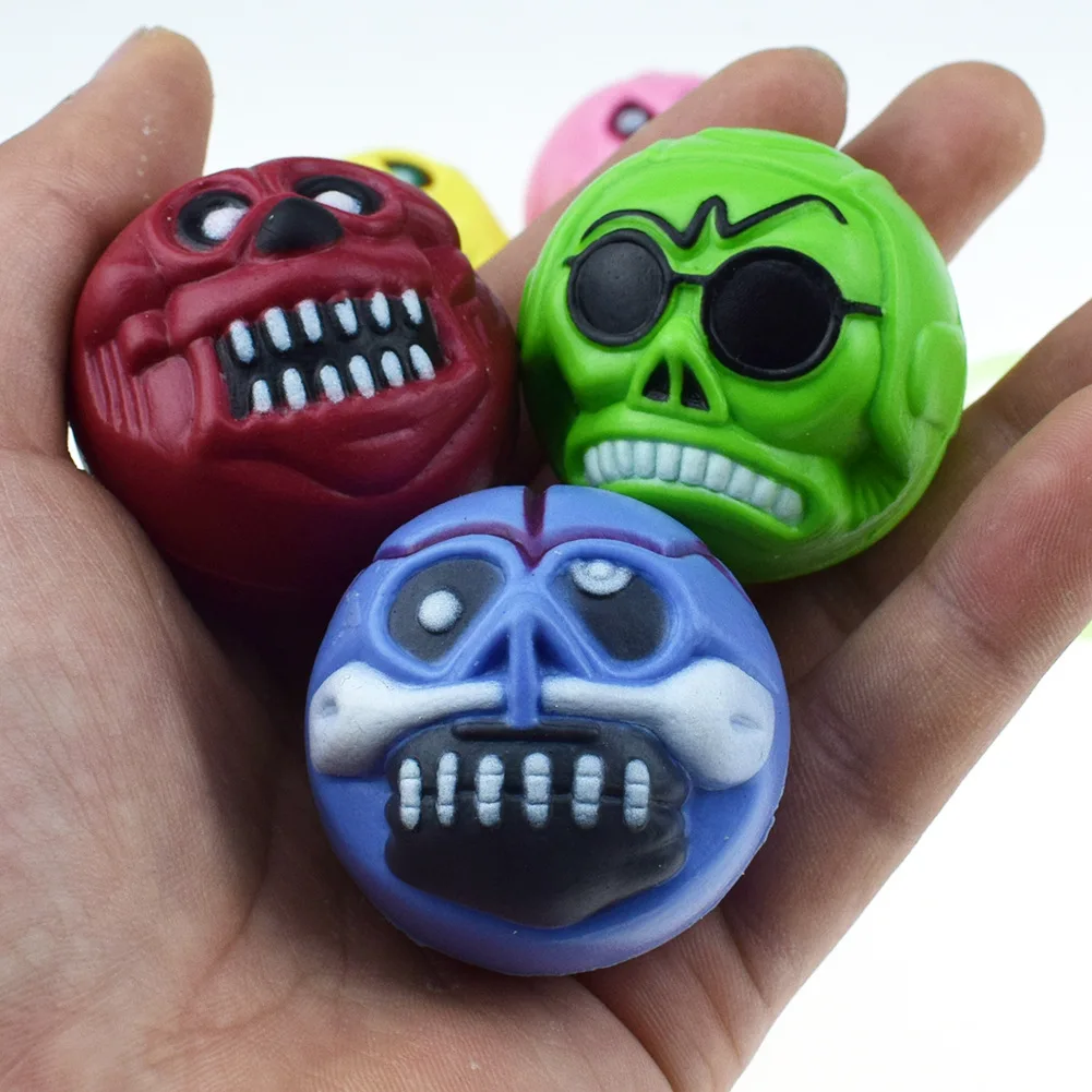 1 Pcs Novelty Funny 45mm Ghost Face Shape Rubber Bouncing Ball Halloween Children's Gifts Parent-child Interactive Game Toys