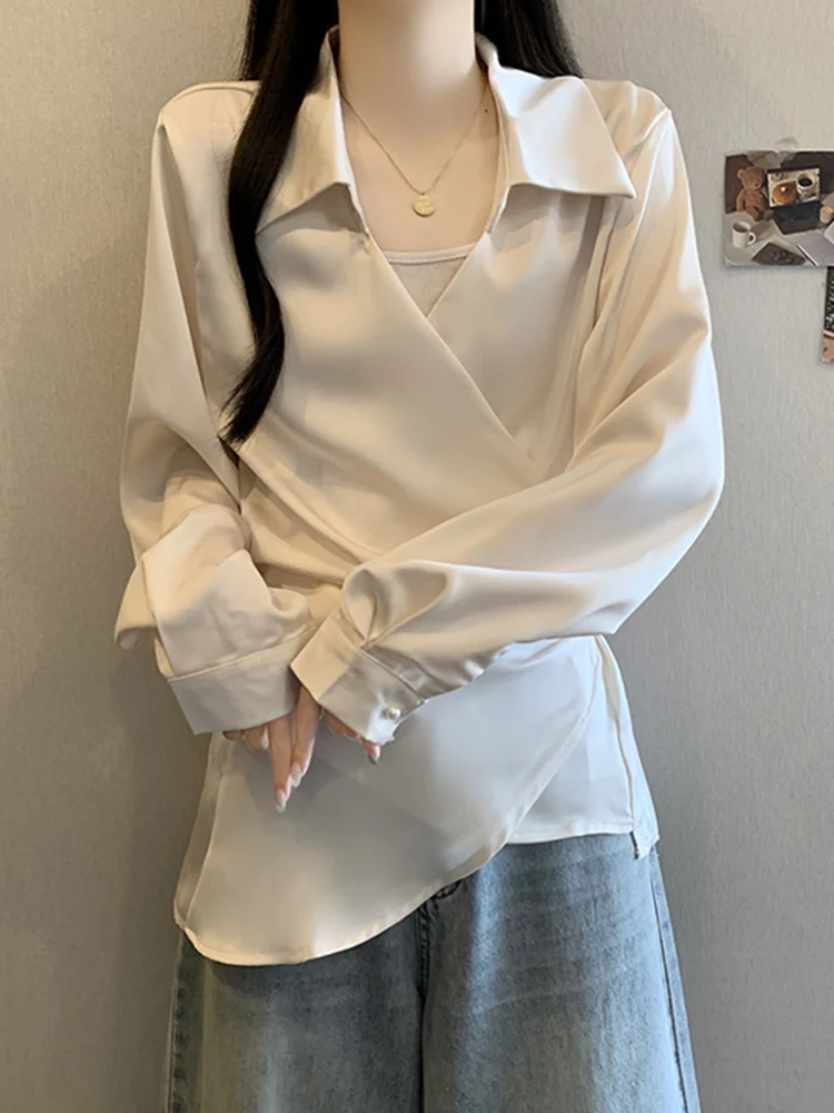 

Женская осенне-зимняя модная блузка с V-образным вырезом и длинным рукавом, приталенная, с завышенной талией, во французском деловом стиле