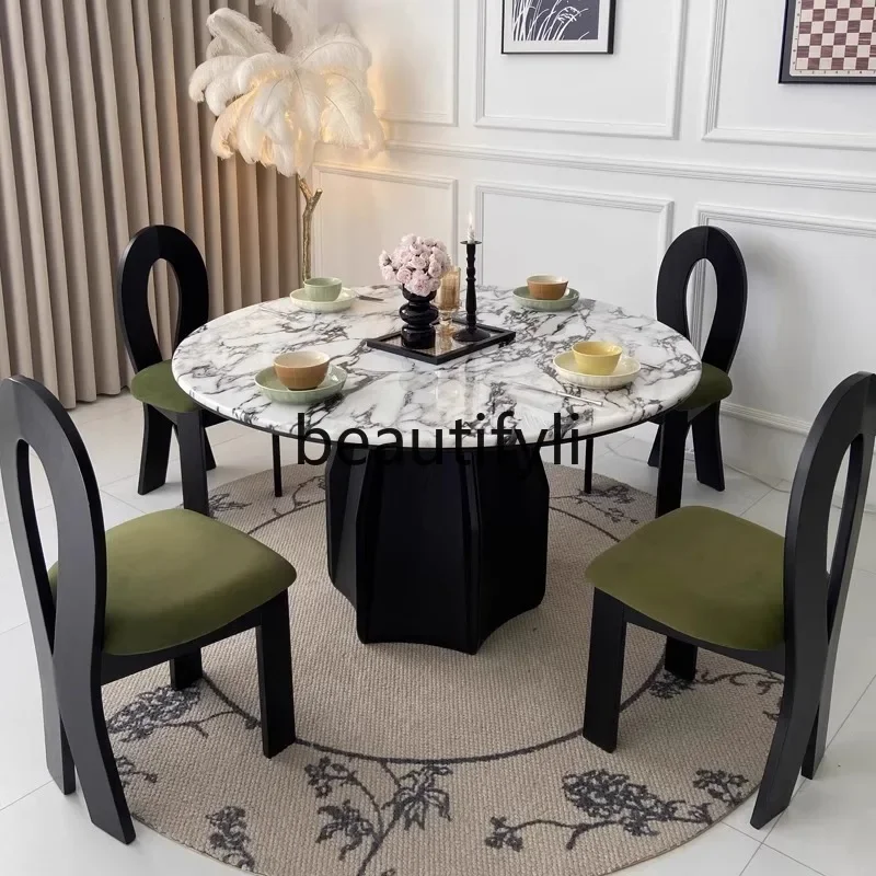 

Customizable French Marble Dining Table Small Apartment Retro Round Table Home Butterfly Bone Vintage Dining Table