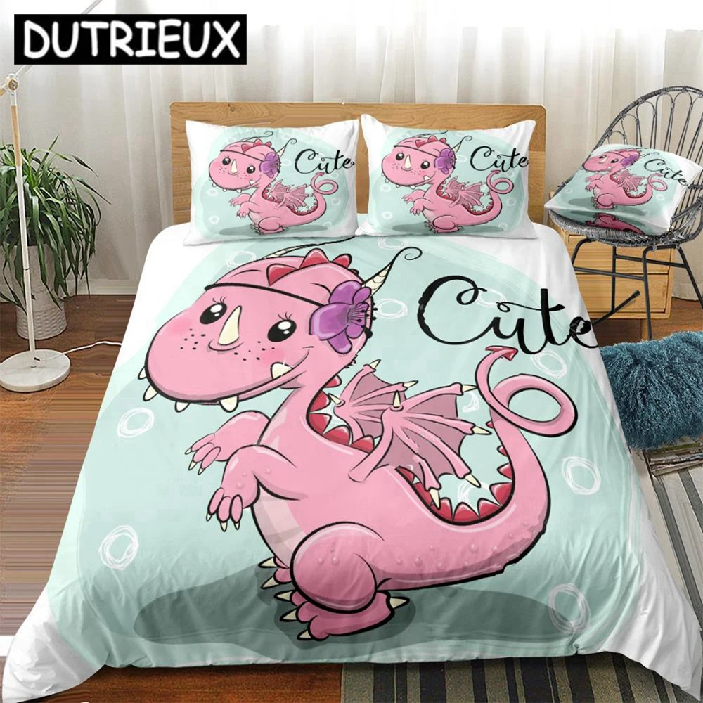 

Dinosaur Duvet Cover Set Cartoon Dinosaur Bedding Set Cute Style Blue Pink Beds Set Home Textiles Microfiber For Girls Kids Boys