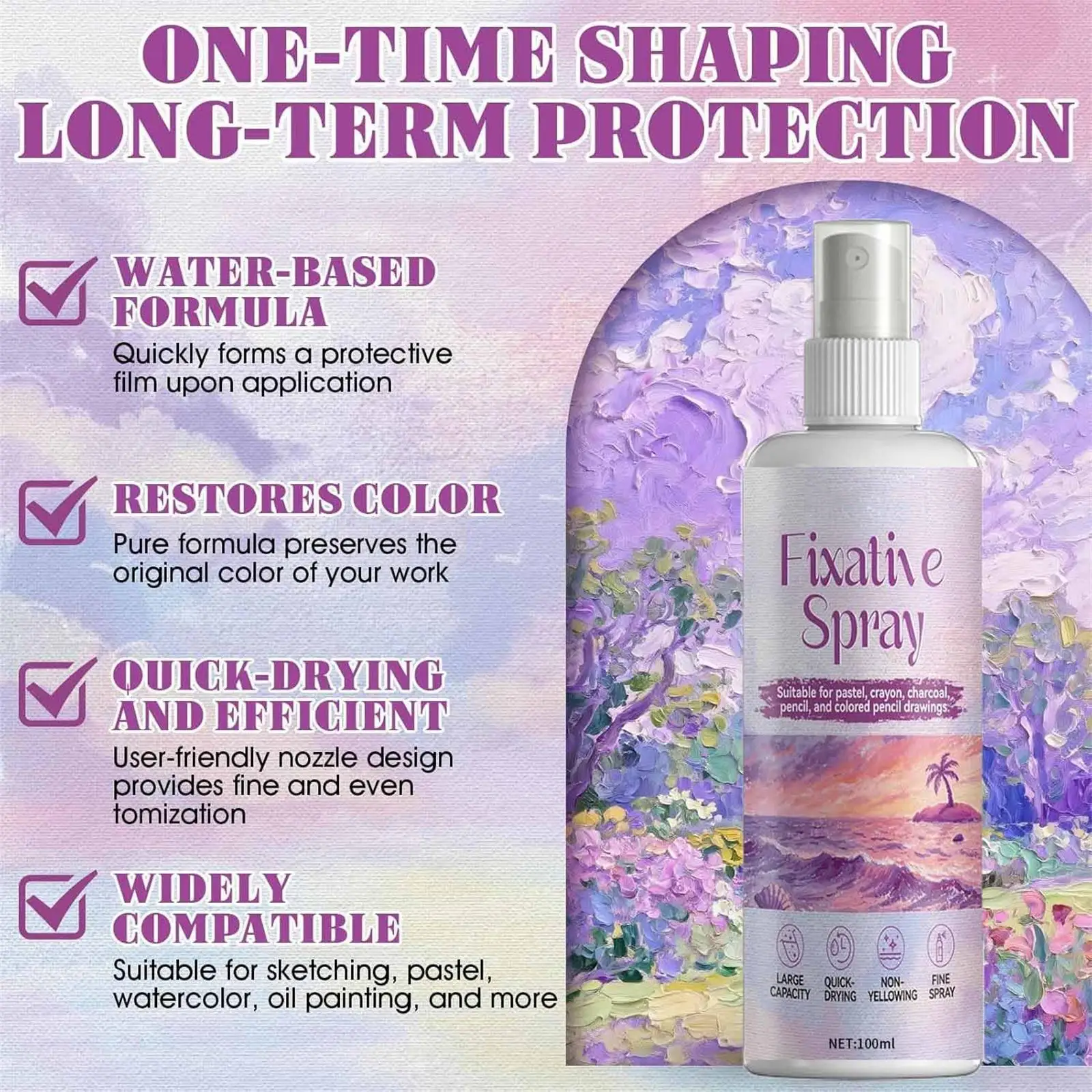 Art Fixative Spray 100ml Matte Finish Protect Pastel Charcoal Oil Pastel Acrylic Painting Sketching Sealant Anti Smudge Proof