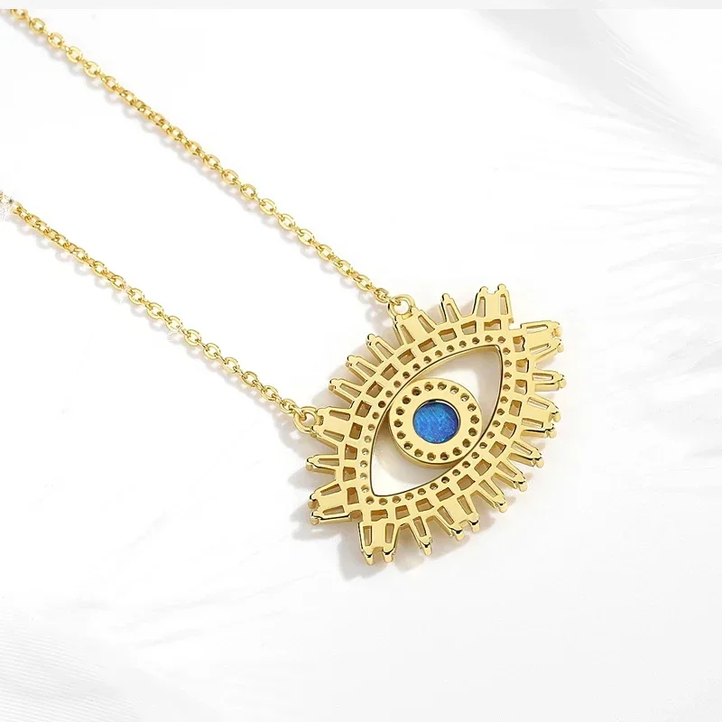 KALETINE 925 Sterling Silver Evil Eye Necklaces Women Gift Crystal CZ Lucky Turkish Blue Eye CZ Necklace Fine Turkey Jewelry