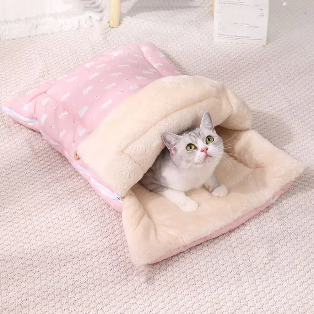 

Практичный спальный мешок с мультяшным котом, полузакрытый съемный чистящий кошачий спальный мешок, пещера, утолщенное мягкое кошачье гнездо