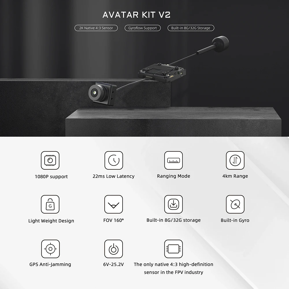 CADDX Walksnail Avatar HD Pro Kit HD Kit V2 z kamerą Gyroflow 8G/32G do FPV DJI