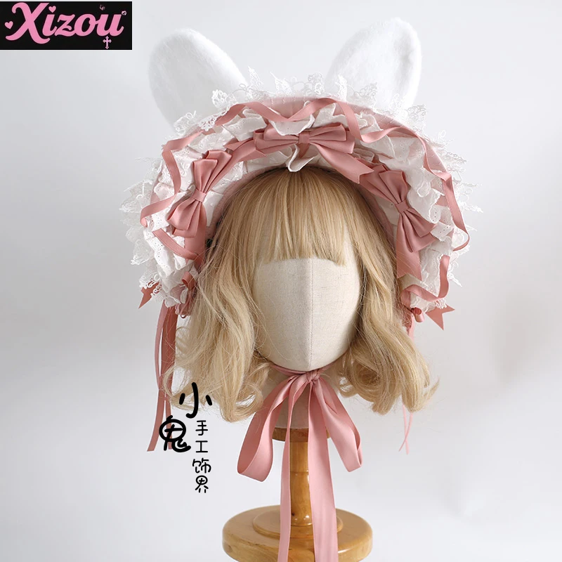 

Kawaii японские оригинальные кроличьи уши милые Лолита понet кроличьи уши куклы чувства кружевной бант кролик Bnt разноцветные шапки для женщин