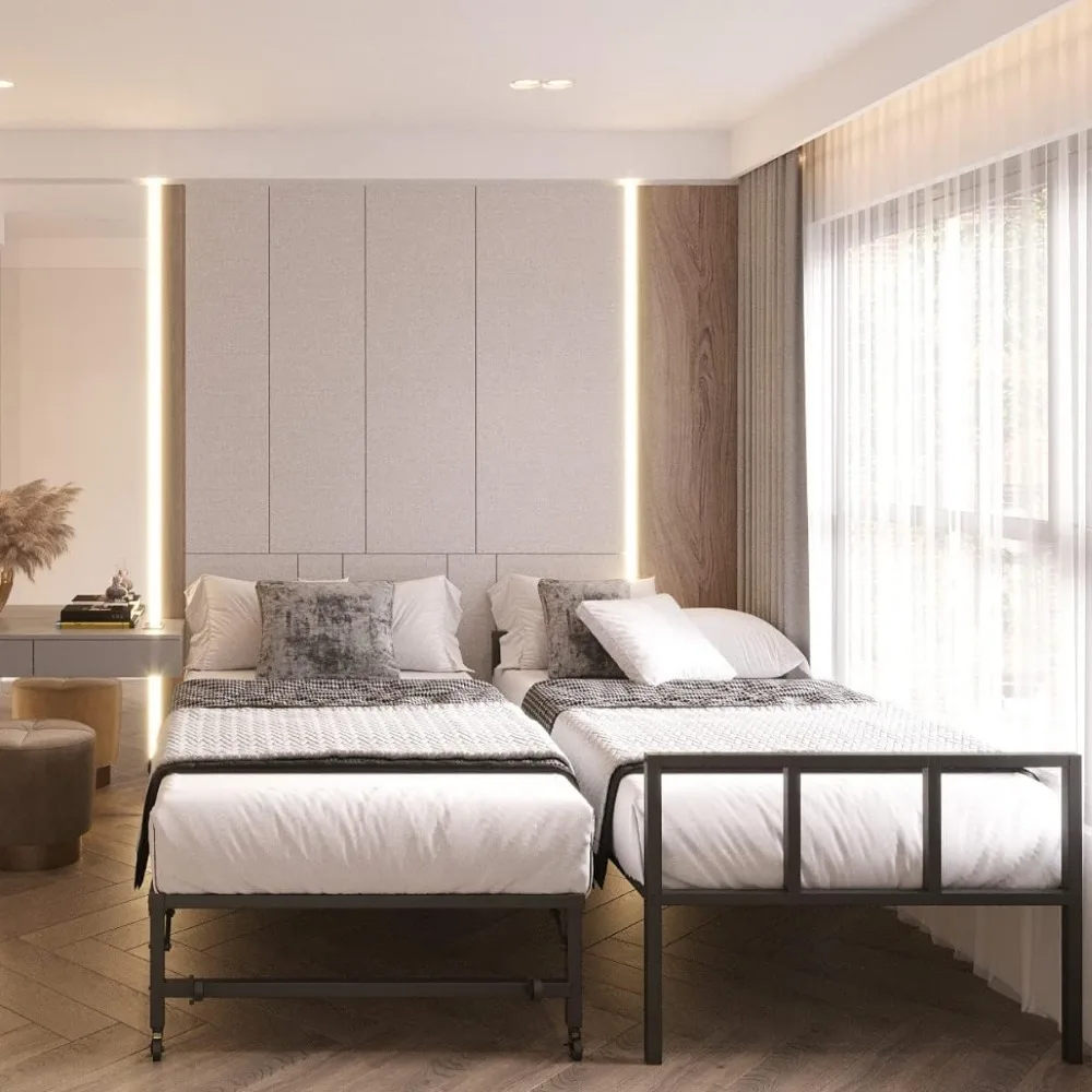 Conjunto de sofá duplo e cama dobrável, sofá de descanso com rodízio pop-up, estrutura preta - colchões vendidos separadamente