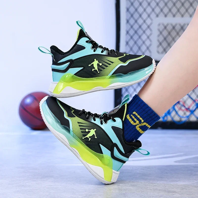 Boy Basketball Sport Sneakers Non-slip Girl Athletic Basketball Shoes Orange Blue Children Teenager Sports Training Shoes 2063