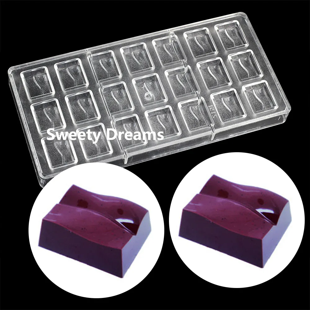 Square Water Rip Shaped Polycarbonat Chocolate Mold Belgian Sweets Bonbon Candy Pastry Baking Mould Confectionery Tool Bakeware